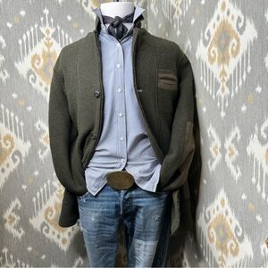 Ralph Lauren RLX Olive Green Lamb-Wool Knit Utility Field Jacket